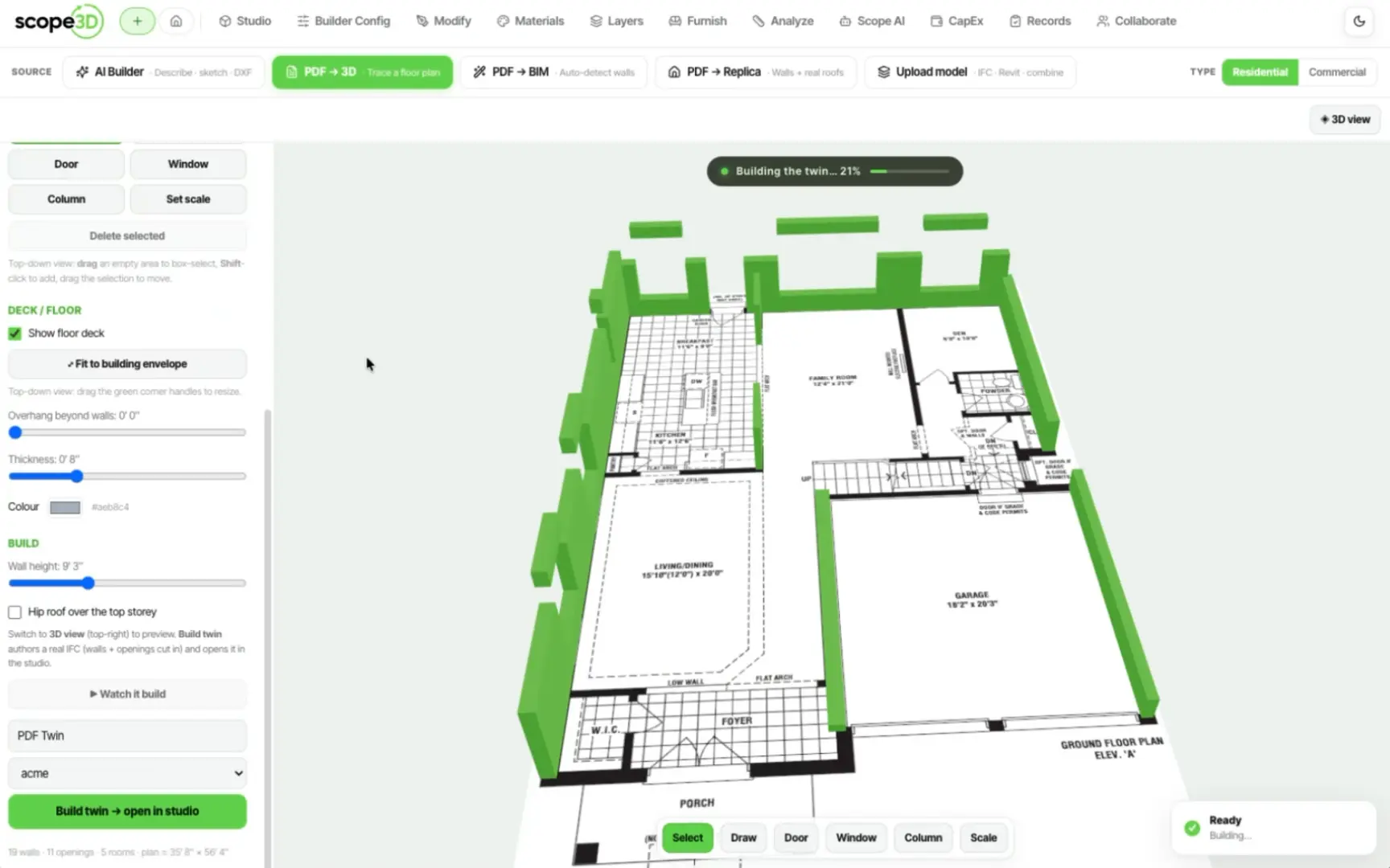 Capture: a PDF drawing set becoming a 3D twin in Scope3D