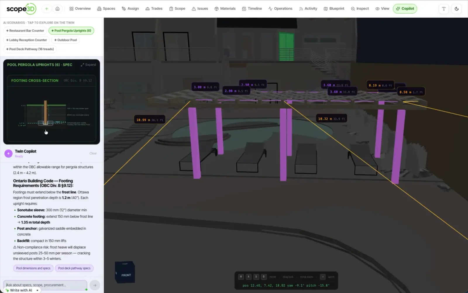 A building twin open in the browser with its operations view alongside